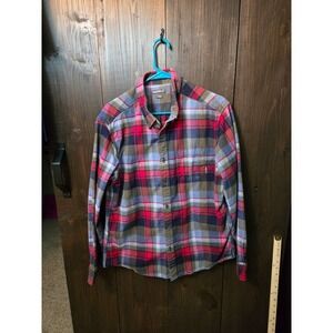 Eddie Bauer Mens Large Classic Fit Plaid Flannel Button Down Shirt Red Blue Mult